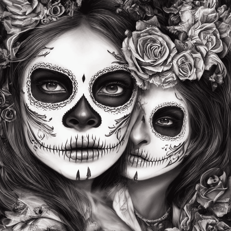 AI generated: beautiful woman with sugar skull face + Full HD render + immense detail + dramatic lighting + well l...