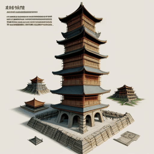 AI generated: A detailed crosssection of the ancient Chinese tower, showcasing its construction techniques and des...