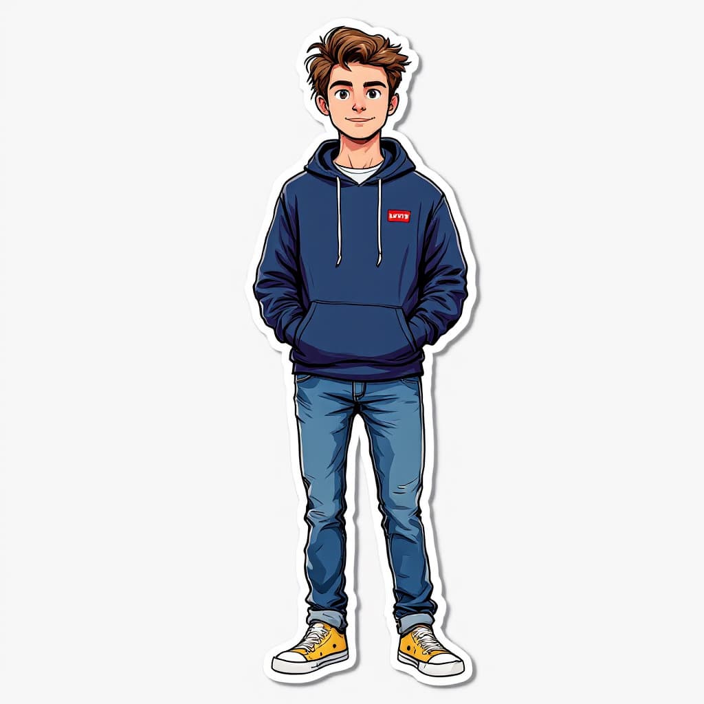 AI generated: Style animated cartoon headshot portrait of a young man.A full-body sticker-style illustration of a ...