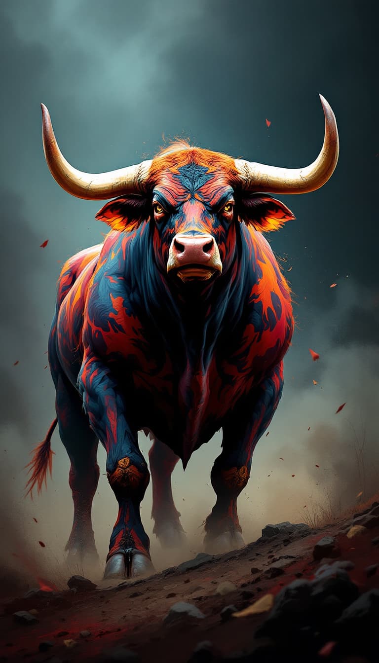 AI generated: Series of a majestic, muscle, fighting bull full body with, modern portrait series of a nelore cattl...