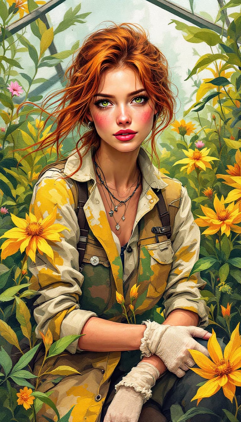 AI generated: "Wild Botanist in a Floral Abundance": A mesmerizing abstract painting depicts a botanist, expressin...