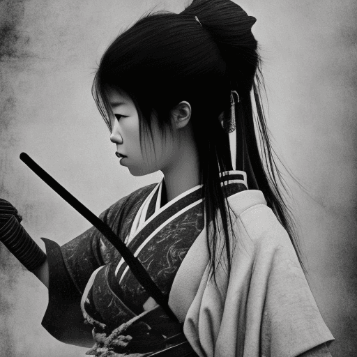 AI generated: samurai girl, in the style of black and white realism, atmospheric impressionism, darkly romantic re...