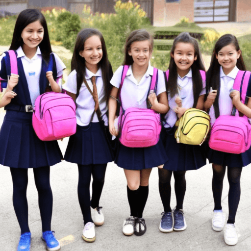 AI generated: 5 cute girls with schoolbag goes to school,they are very happy