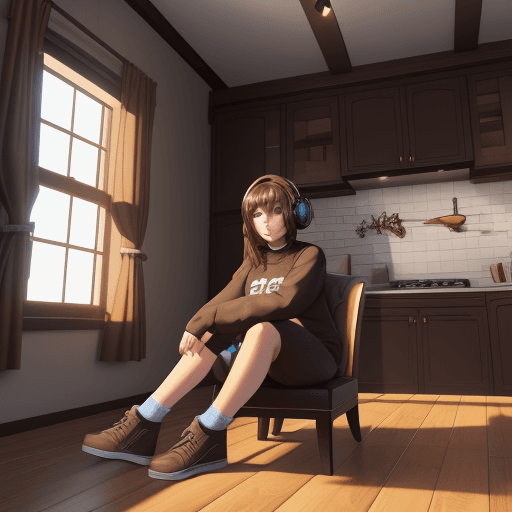AI generated: roblox character sitting down
 in a house, brown hair, aesthetic clothing, posing



