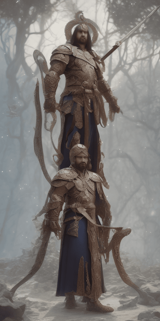 AI generated: King full body portrait holding a sword, full robes, conan, bioluminiscent creatures, intricate artw...
