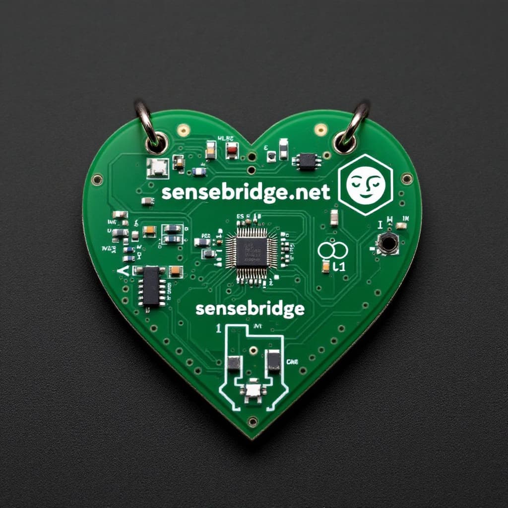 AI generated: A heart-shaped green printed circuit board (PCB) featuring intricate electronic components and trace...
