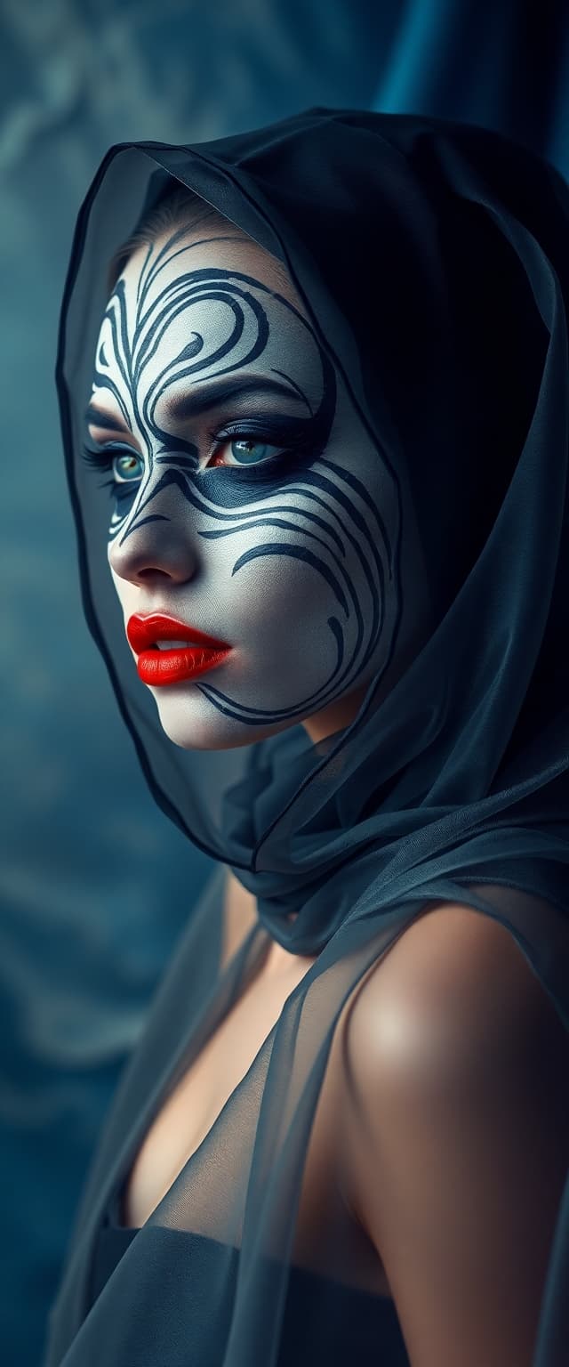 AI generated: "Fine art fashion photography. Full-hight vertical portrait, gorgeous lithe supermodel, swirling  in...