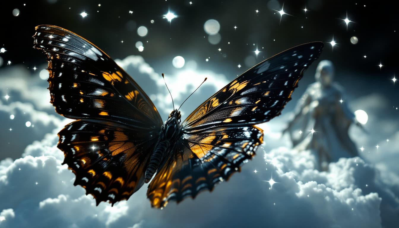 AI generated: Like a butterfly set free,
Dancing swift to touch the sky—
Then rests upon the crescent moon,
A silv...