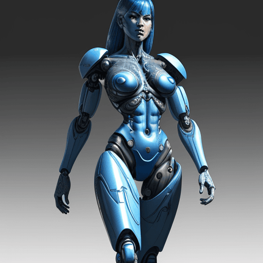 AI generated: cyborg, legs, blue cyborg, hardsurface,warrior
