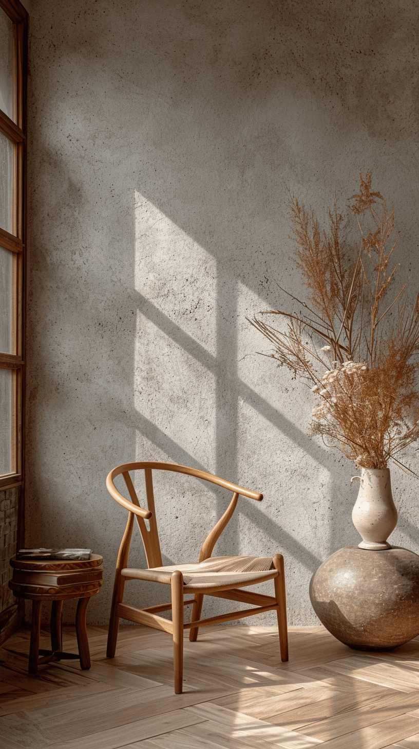 AI generated: create a photorealistic image showcasing the timeless elegance of the wegner wishbone chair, Use a L...