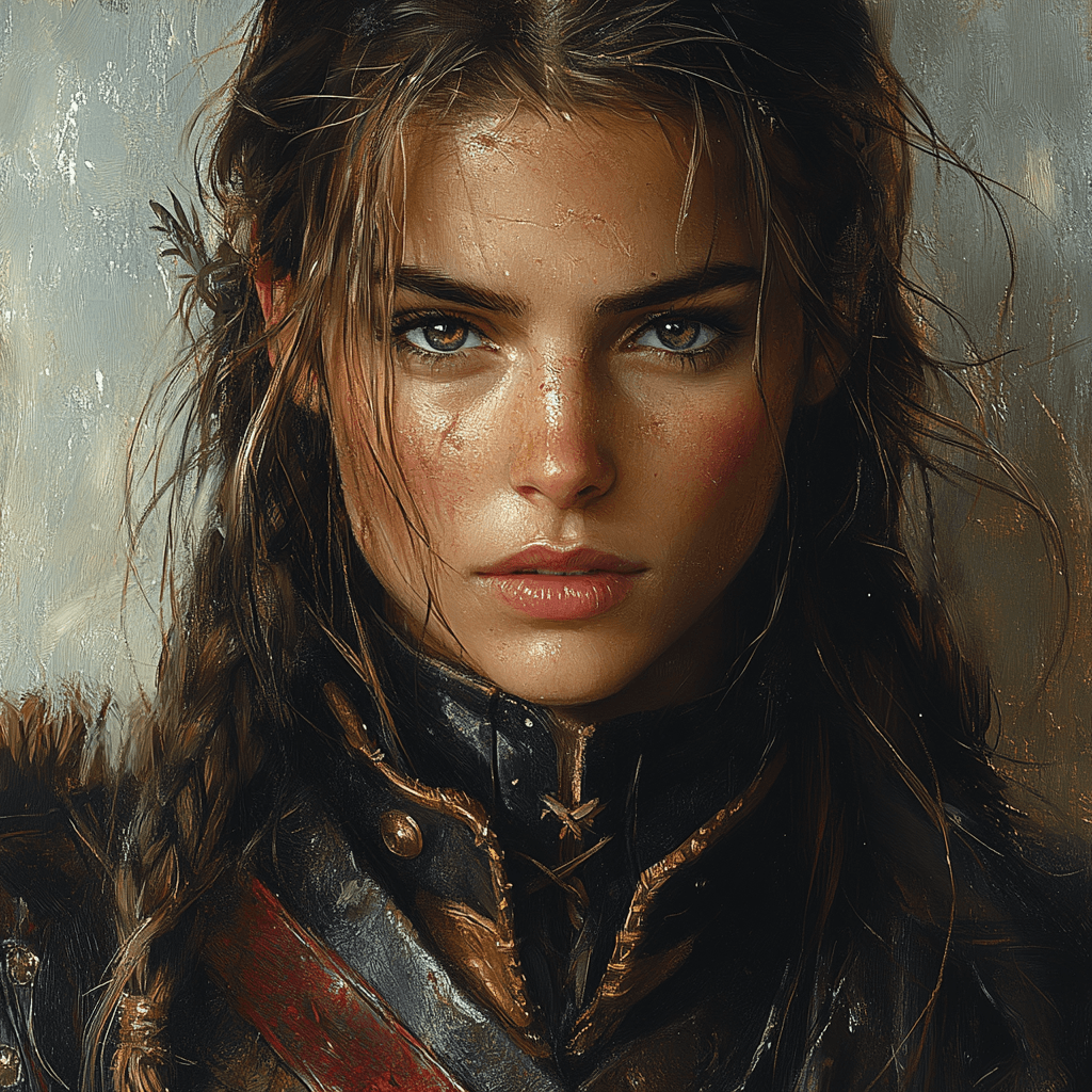AI generated: A 21-year-old warrior, reminiscent of Ronja Räubertochter,low light,masterpiece, cinematic... --styl...