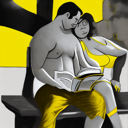 AI generated: "a skinny looking thin guy in yellow shorts with a fish print flexes his muscles in front of a curva...