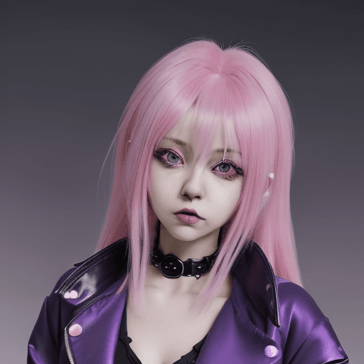 AI generated: a close up of a person with a pink hair and a purple jacket, demon anime girl, anime monster girl, d...