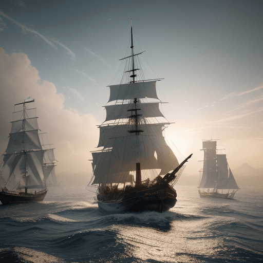 AI generated: Photo of a ultra realistic sailing ship, dramatic light, pale sunrise, cinematic lighting, battered,...