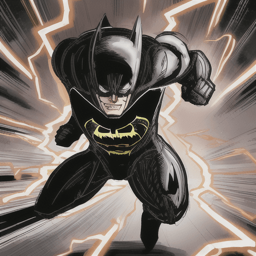 AI generated: flash running with batman's head in his hands, the shadow of batman's severed head
