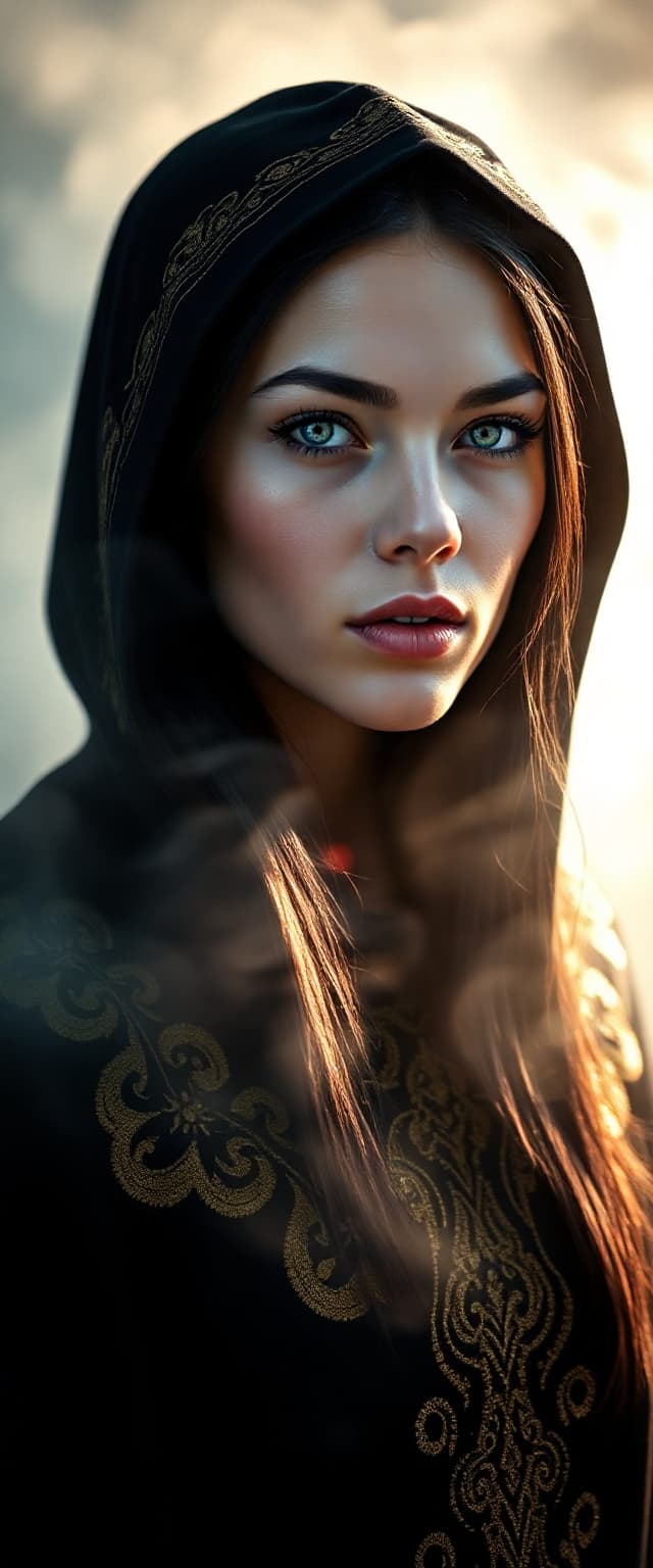 AI generated: "Epic, modern, future-themed full-body portrait photograph depicting a slender Irish supermodel, ear...