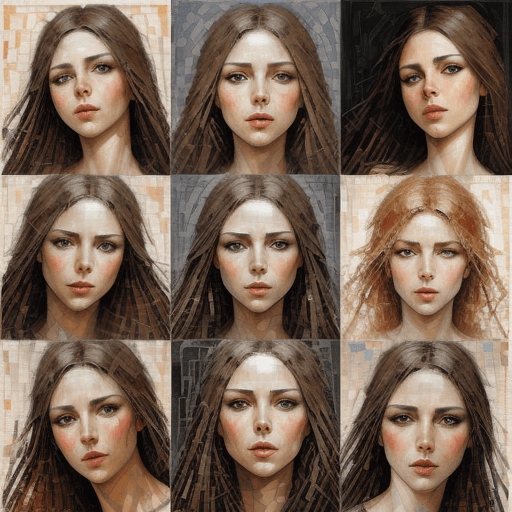 AI generated:  a collage of women's faces in mosaic, in the style of andrew atroshenko, peter gric --ar 73:109 --s...
