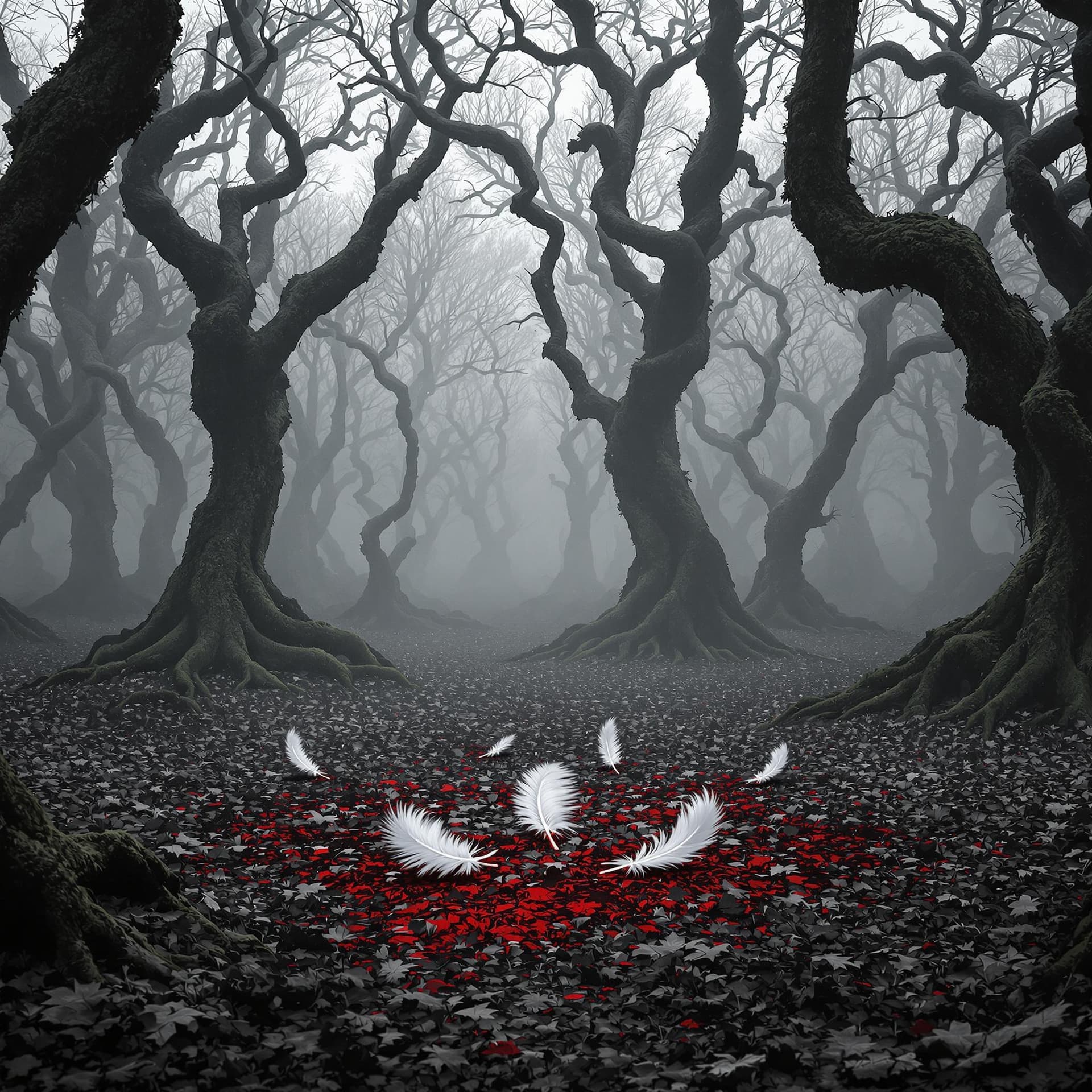 AI generated: Scene: A grayscale forest clearing in ancient Britain, surrounded by twisted, moss-covered trees and...