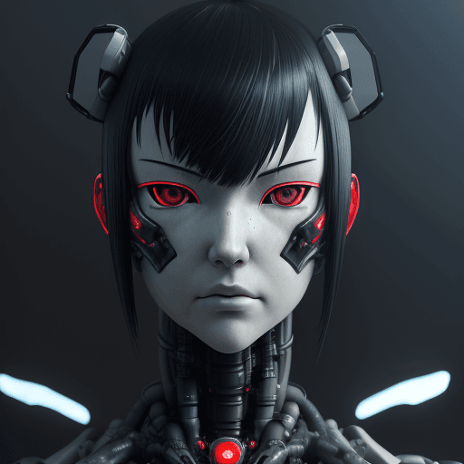 AI generated: 3d rendering, close-up, hyper detail front shot, focus to face, strange face with complex system equ...