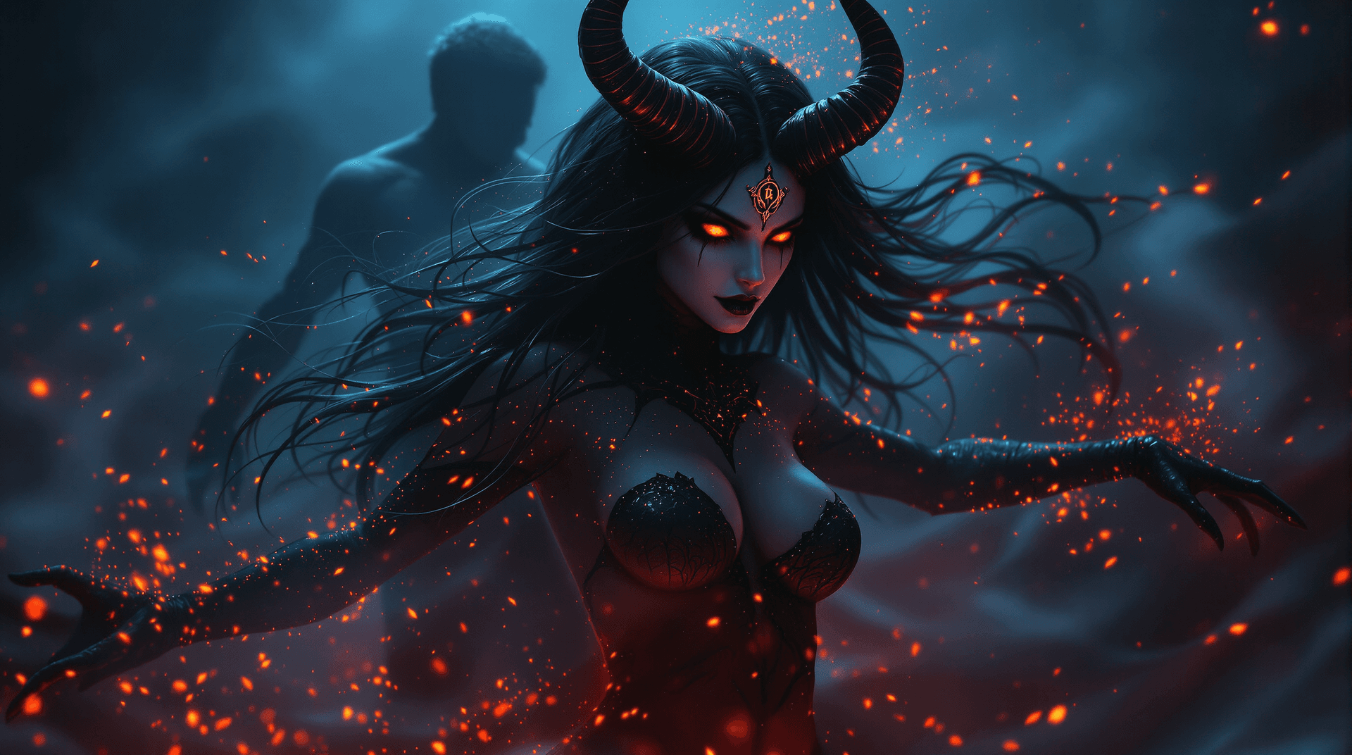 AI generated: A seductive female demon in an elegant dance pose, reminiscent of Beksiński's dark mysticism. Her fa...