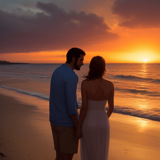 AI generated: Una pareja mirando el atardecer en la playa