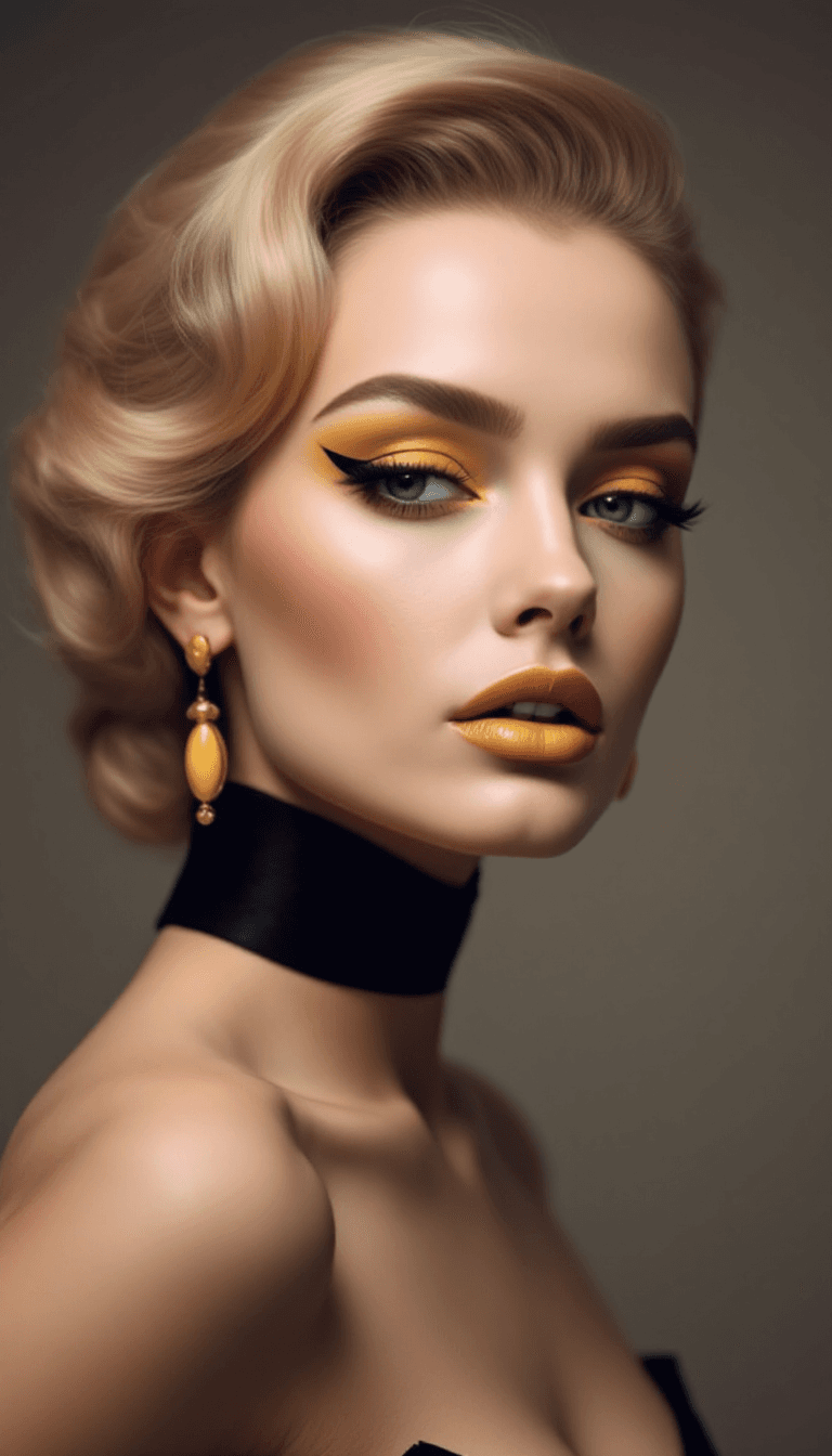AI generated: Drawing inspiration from past eras, often featuring winged eyeliner, yellow  lips, and soft, romanti...