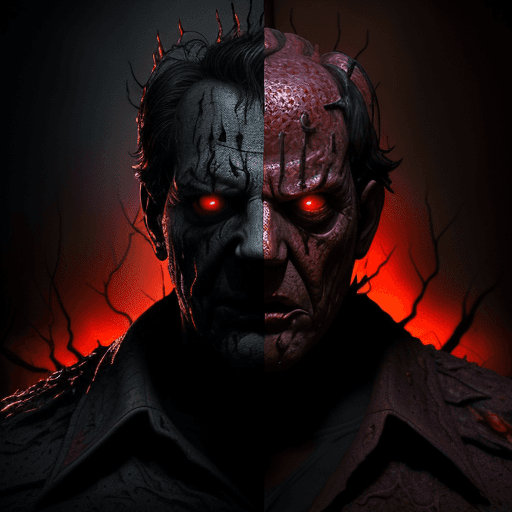 AI generated: Jason VS. Freddy" hell fire deep depth cinematic HDR 3D digital photoillustration color_grading dark...