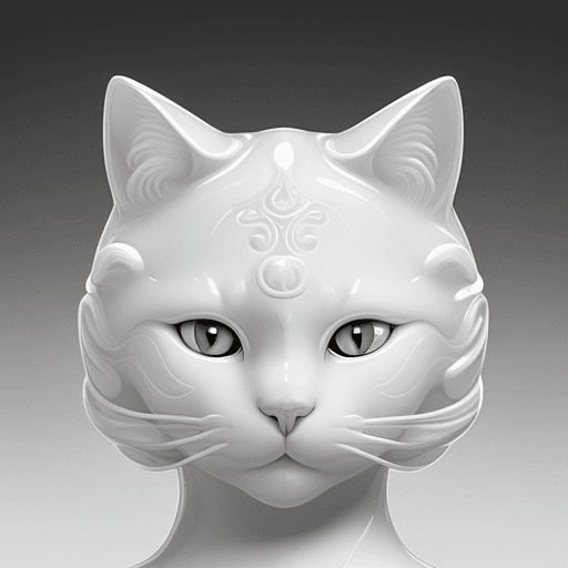 AI generated: a white cat made out of porcelain, in the style of balanced symmetry, white and black, detailed faci...