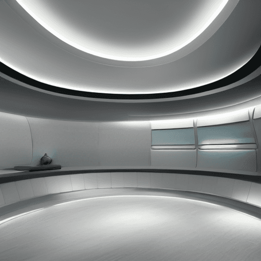 AI generated: futuristic curved room for meditation, sleek organically shaped interior design, peaceful, minimalis...