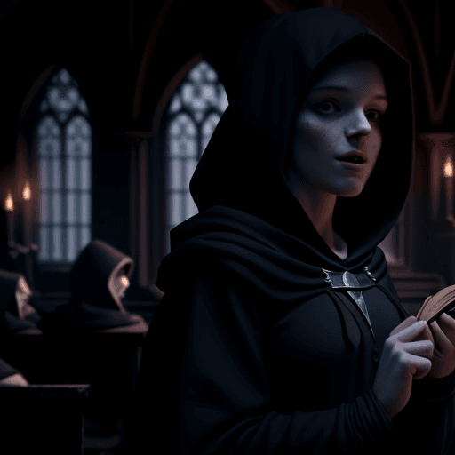 AI generated: a medival teacher in a hood teaching students in a dark clasroom fantasy art 4k 60 fps