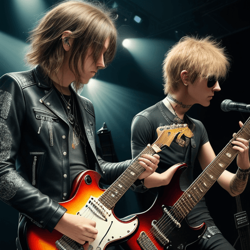 AI generated: Rock musicians, band, musicians, stylish, guitars, high detail, 