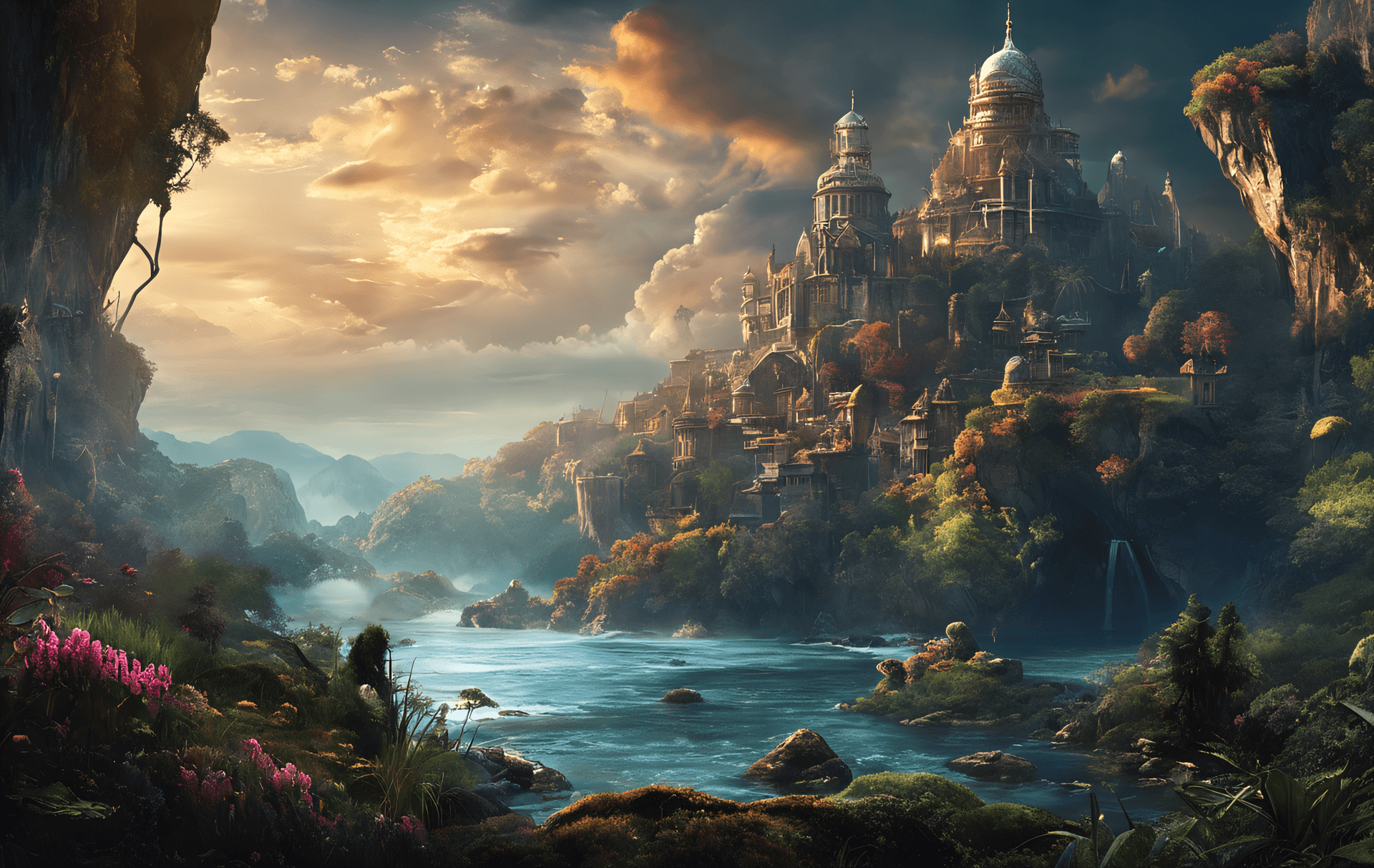 AI generated: Epic cinematic Above Shot,  (underwater City), Dark, Lost City of (Atlantis:1.1),  city lights, cora...
