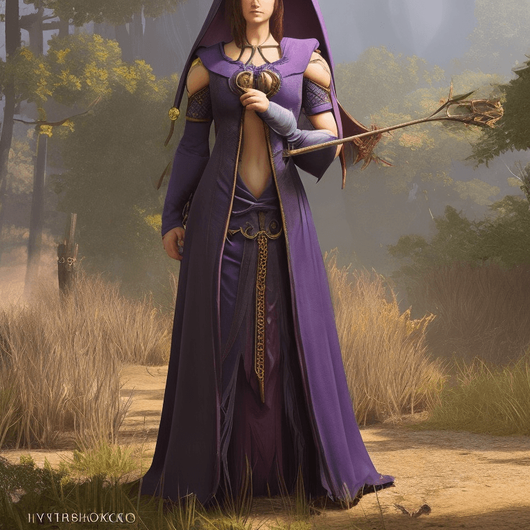 AI generated: dalcefo, (a medieval witch in purple clothes), 1girl, modelshoot style, intricate details, masterpie...