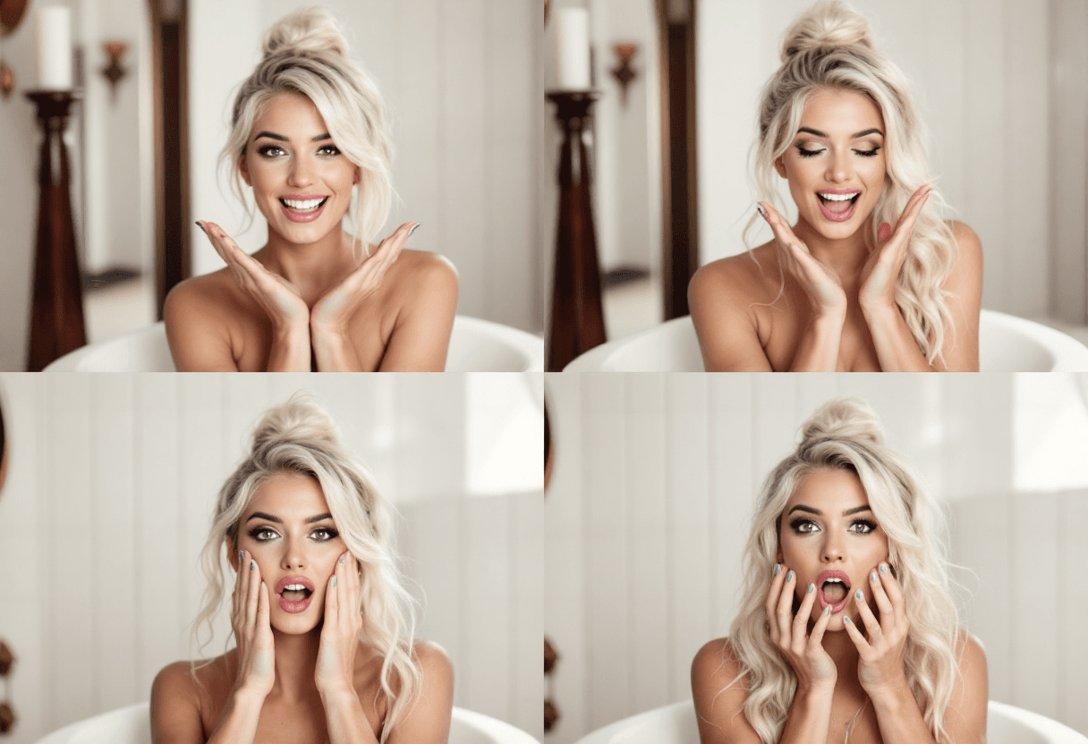 AI generated: merged photo sequence, series of 4 photos of getting ready for the Senior Prom, candid photography, ...