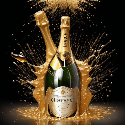 AI generated: 
champagne bottle burst and spill their golden and bubbling  liquid