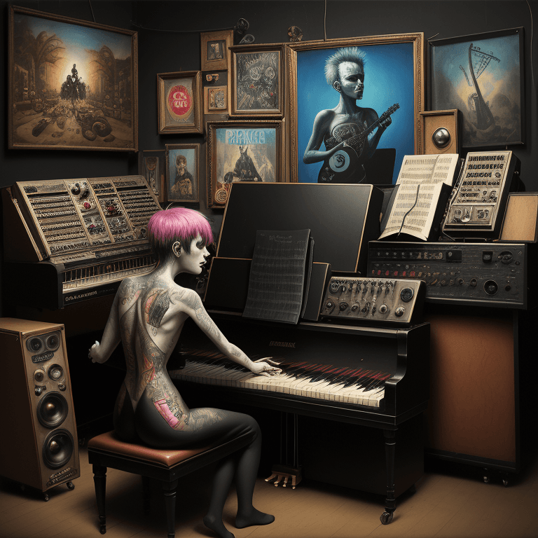 AI generated: music Album cover picture, punk, surreal art, oil picture, radio broadcast, piano, organ, radio stud...