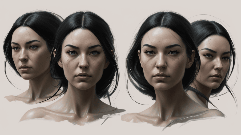 AI generated: 3 horizontal panels, fire and watere, Yin and Yang, expressive, detailed face, oil painting, heavy s...