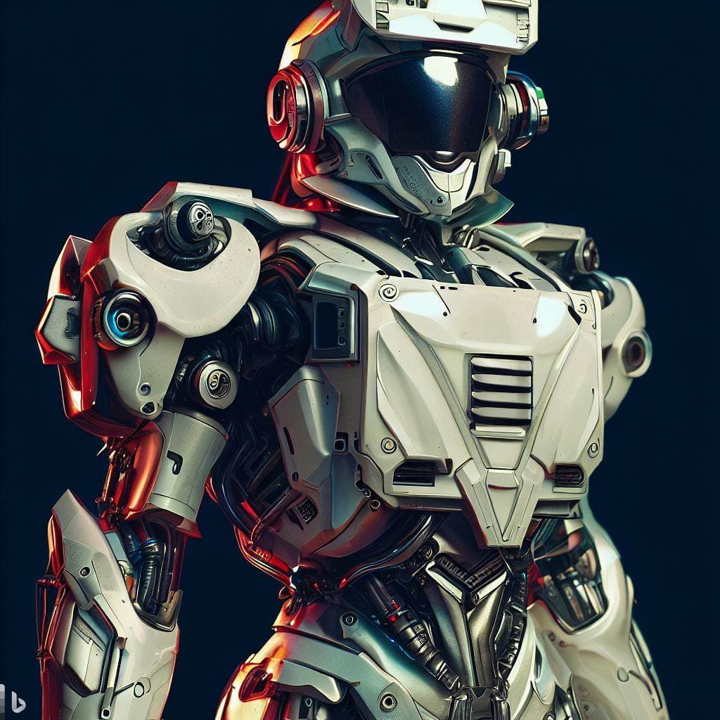 AI generated: hyperrealistic photo, commercial photography, fullbody armed fine female figure in a white sci-fi su...