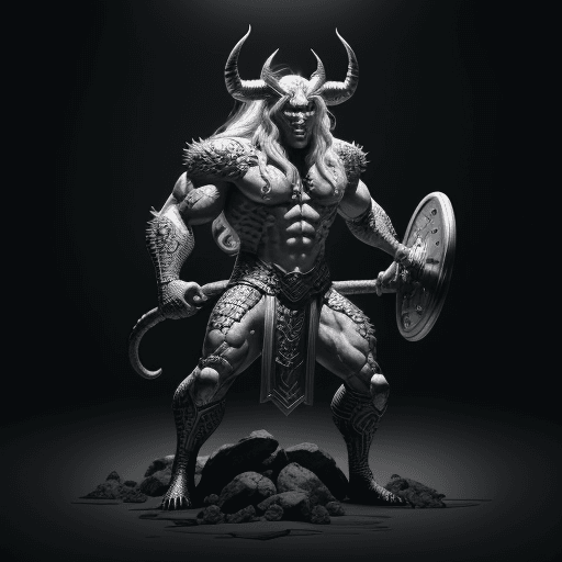 AI generated: devil monster  with the design and character of thor The devil monster is gold and grey dark, no wat...