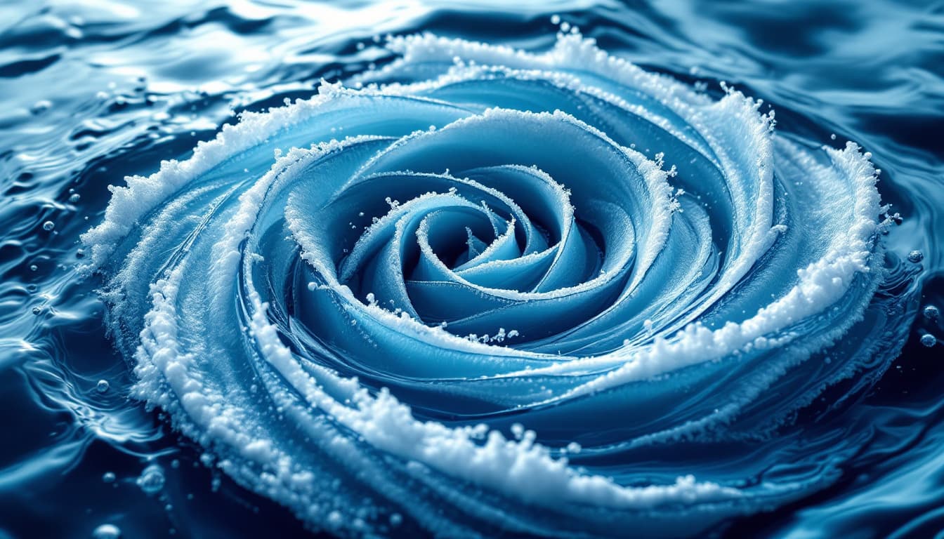 AI generated: ocean waves with sea foam, forming a tea rose 3d pattern rising high from the water beautyful precis...