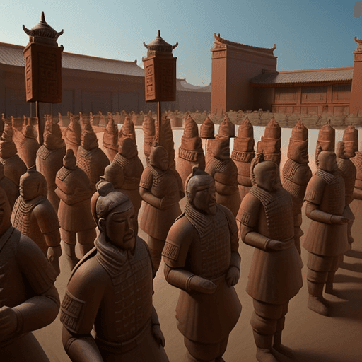 AI generated:  realistic temple with army of terracotta soldiers