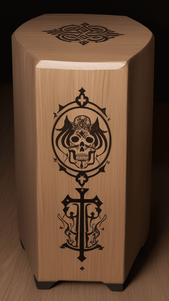 AI generated: una cajon con el modeo de un ataud de muerto que sea de material madera antigua color marron oscuro,...