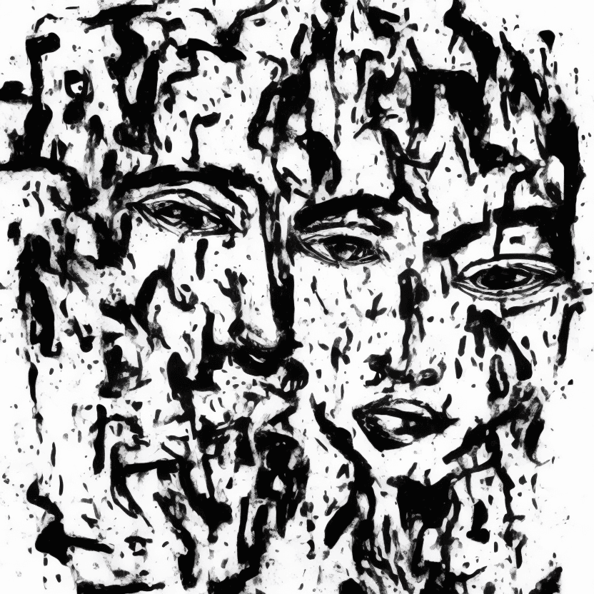 AI generated: abstract faces Negative art Illustration, black drawing on white background
