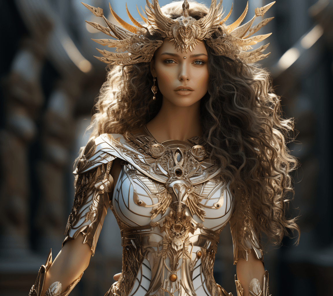 AI generated: a warrior wears a golden azure costume holding swords, in the style of rendered in unreal engine, in...