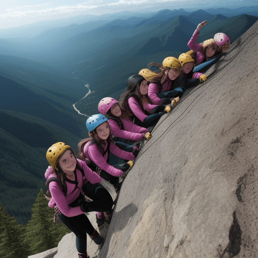 AI generated: five girls climbing mountain