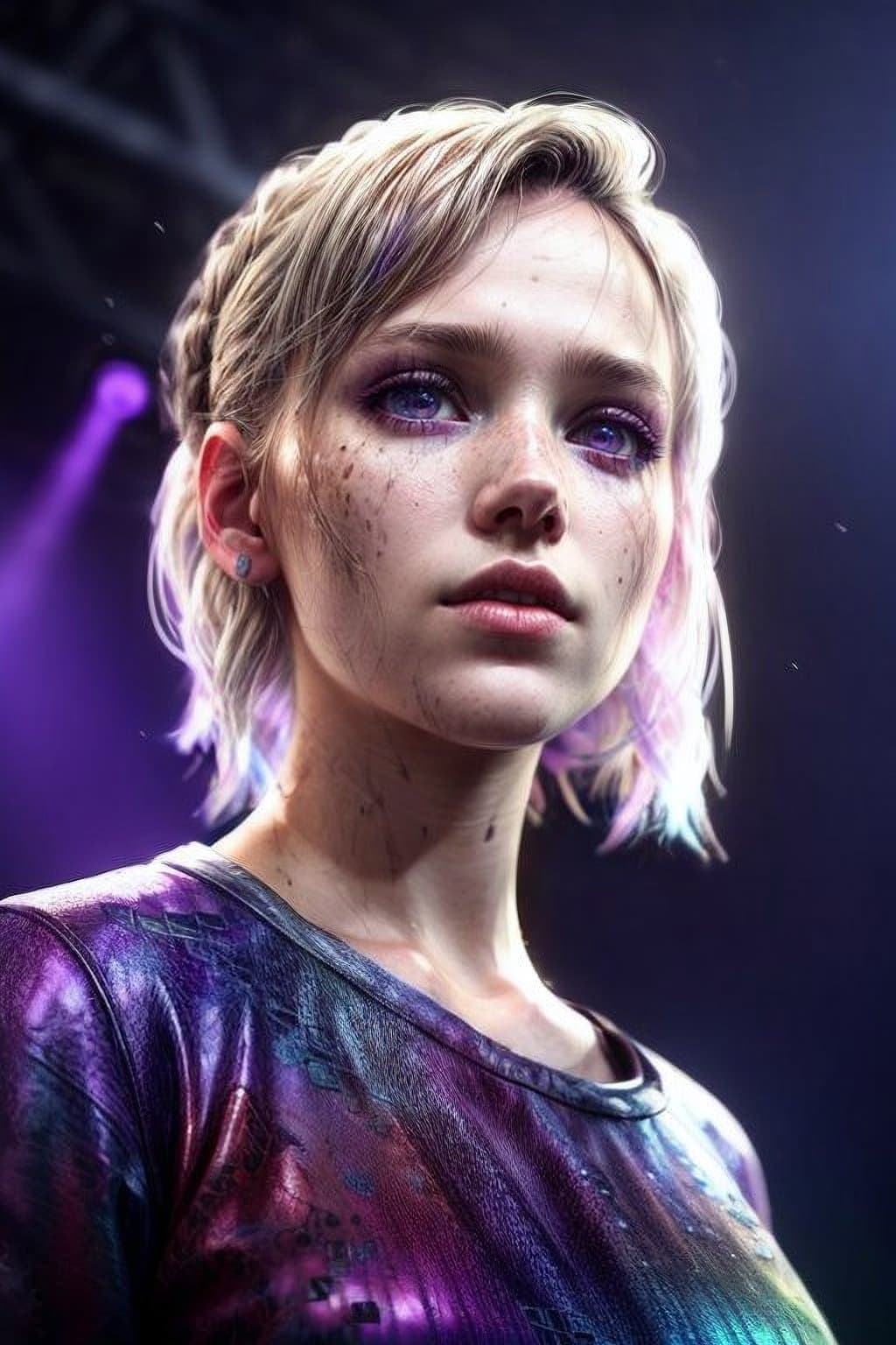 AI generated: Portrait of a young Nordic woman, infected with spores from The Last of Us, close-up shot, low angle...