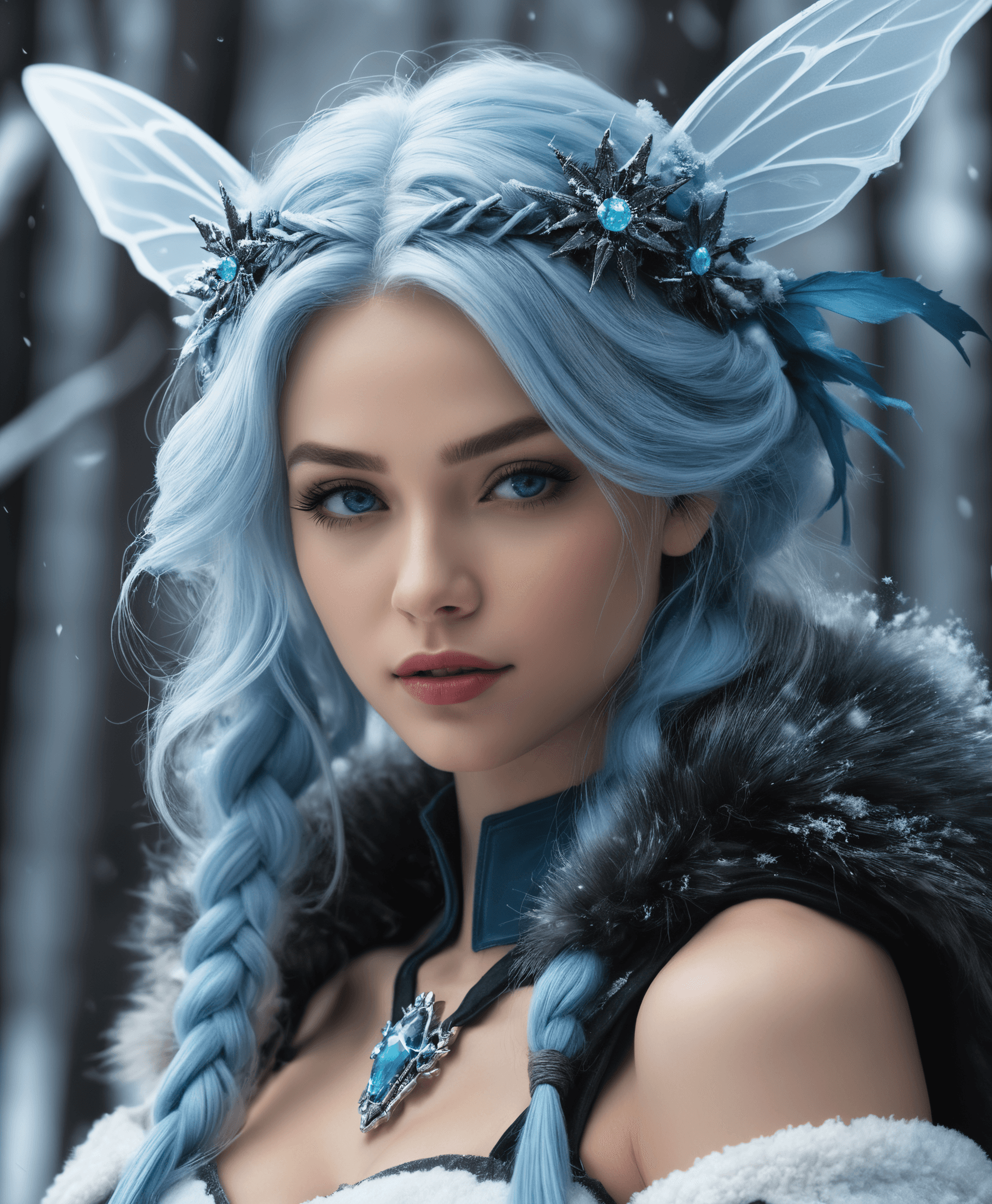 AI generated: The winter is coming, in the style of fantasy characters, womancore, fairy academia, hyper - realist...