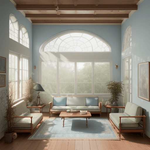 AI generated: High resolution photography interior design, dreamy sunken living room conversation pit, wooden floo...