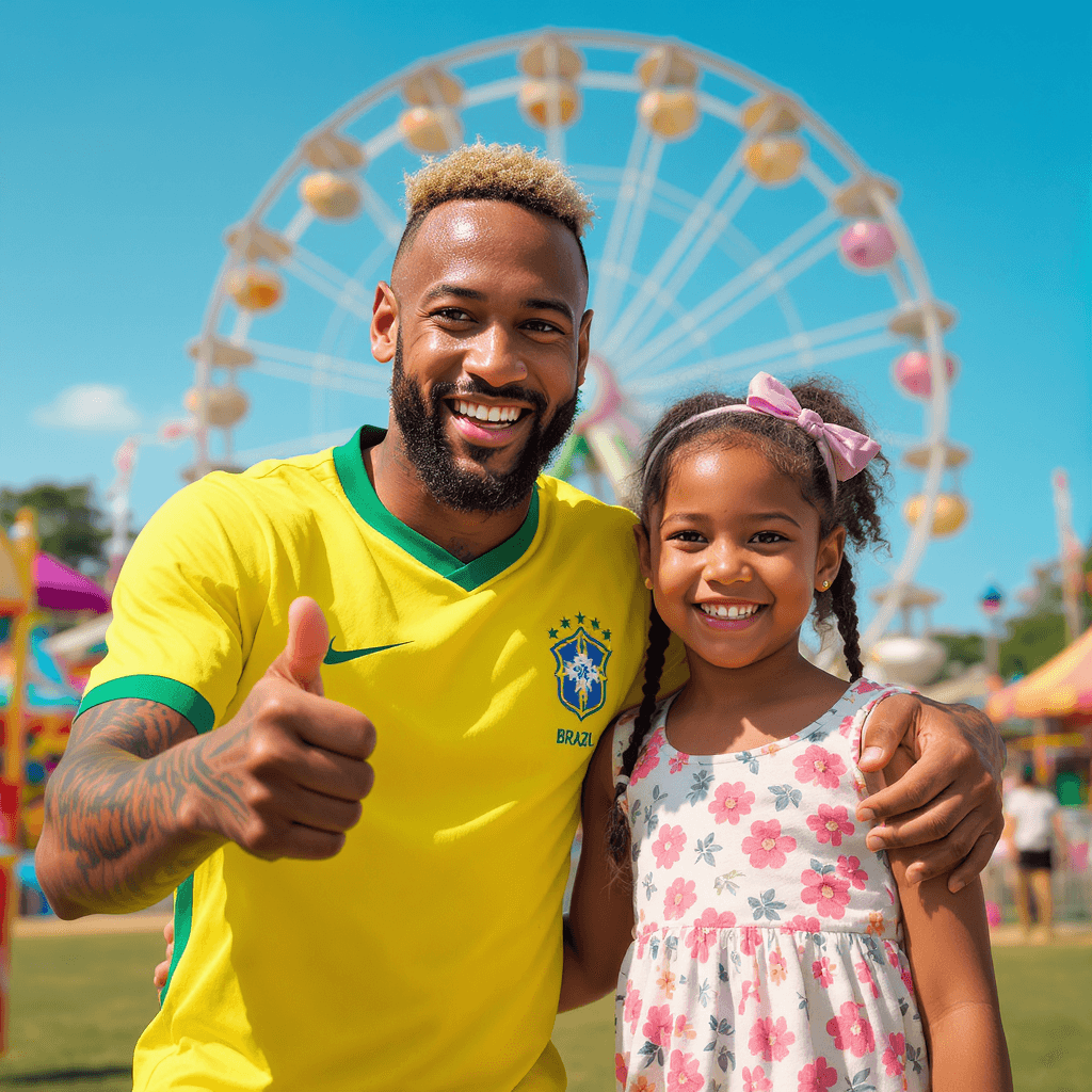 AI generated: Neymar Jr, jogador de futebol brasileiro, usando o uniforme amarelo da seleção brasileira, sorrindo ...