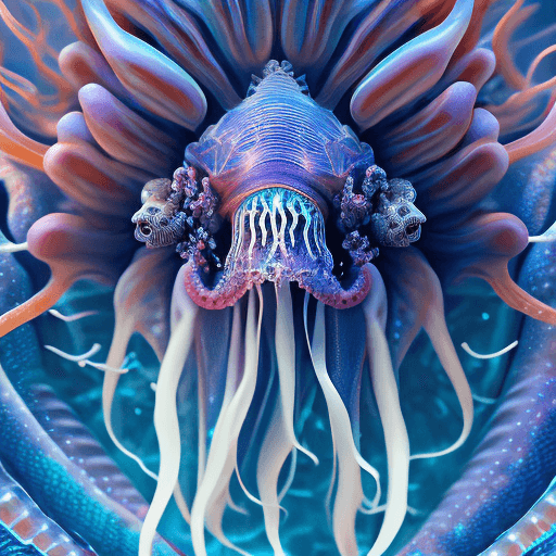 AI generated: Goddess close-up portrait ribcagel. jellyfish phoenix head, nautilus, orchid, skull, betta fish, bio...